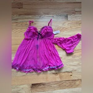 Jezebel Fuchsia Lace Chemise Set